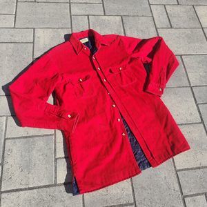 St Johns Bay Shirt Quilted Jacket Mens 70s 80s Corduroy Lined Sz L Red Vintage